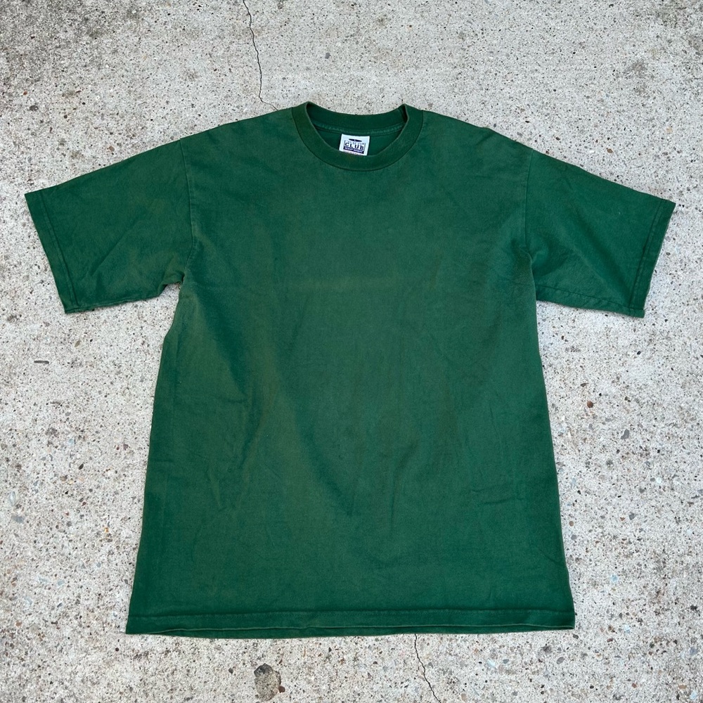 Vintage 90s Pro Club Blank Heavyweight Green Short Sleeve Shirt Made in USA L